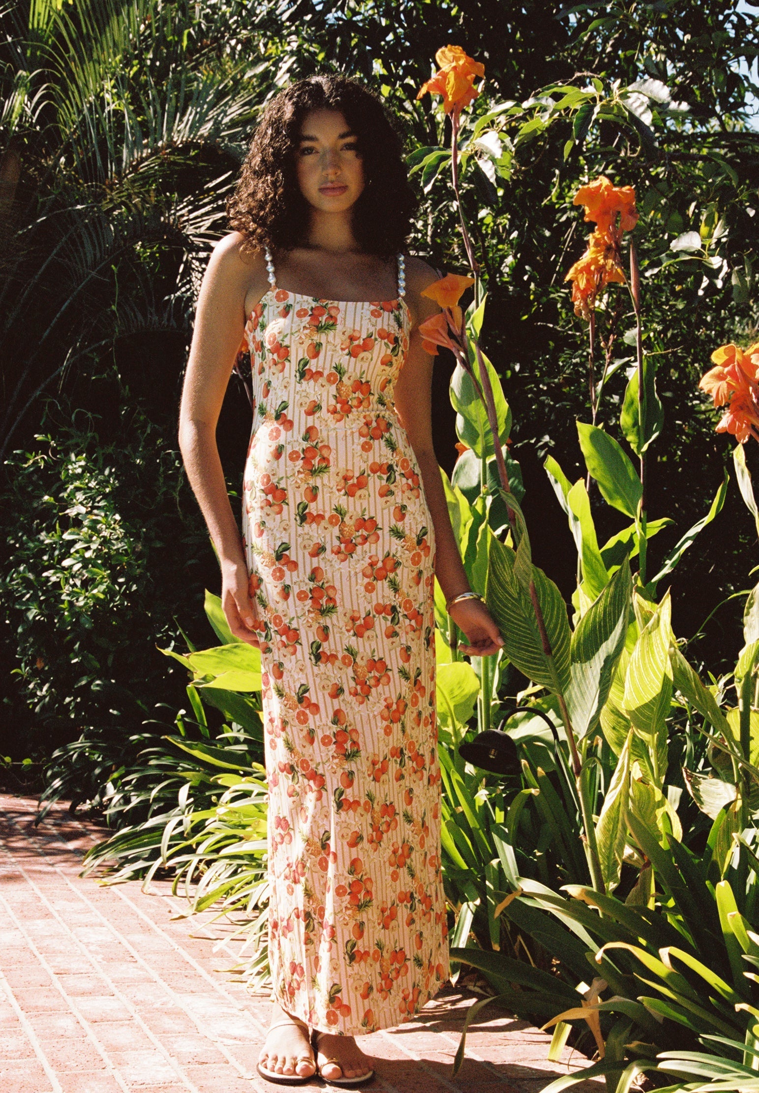 Melrose Maxi Slip Dress in Italian Oranges