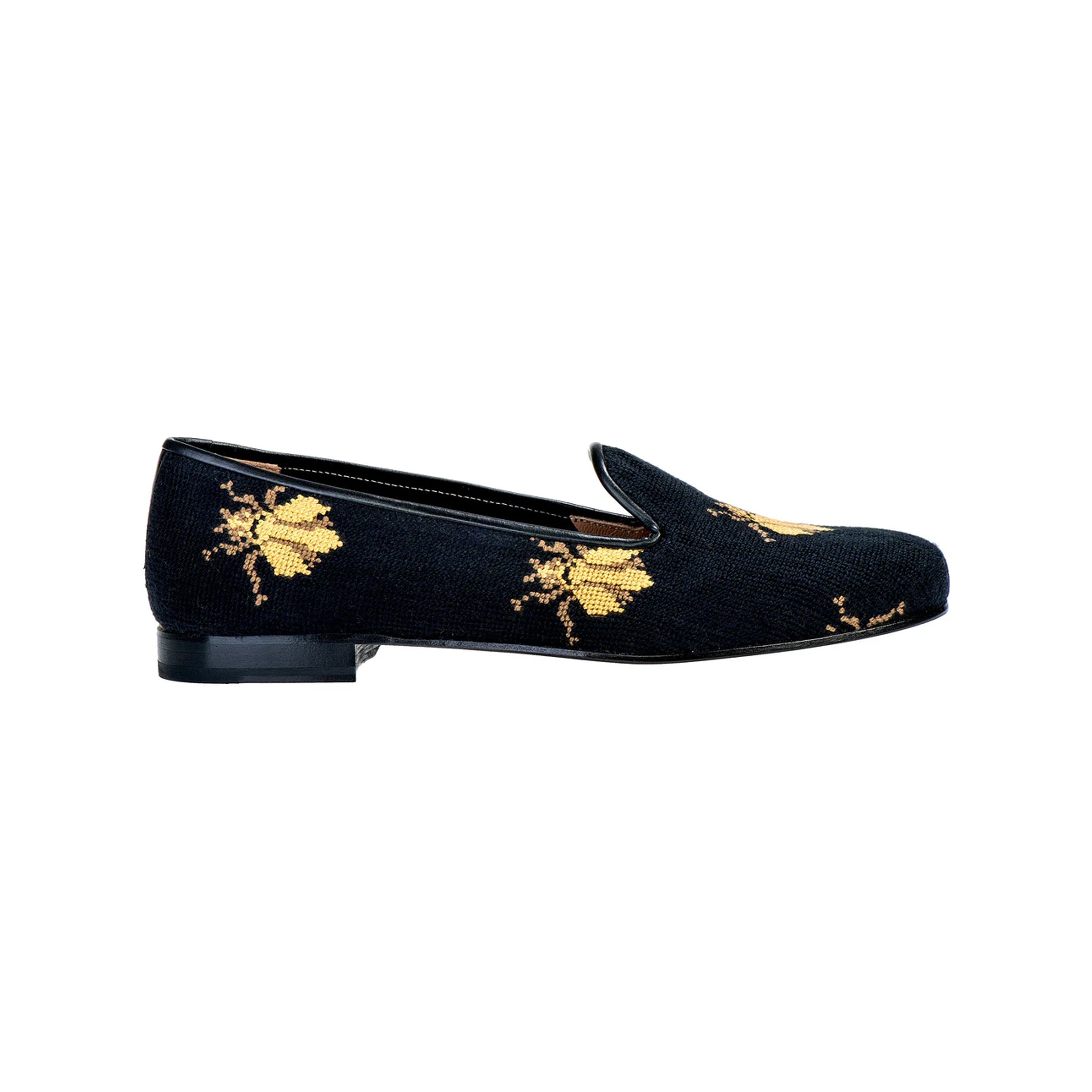 Men's Bee Black Needlepoint Slipper