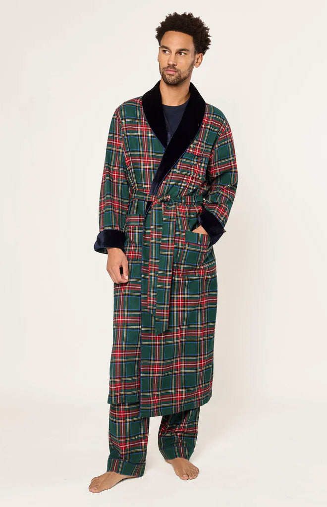 Men’s Brushed Twill Velvet Trim Robe in Kensington Tartan
