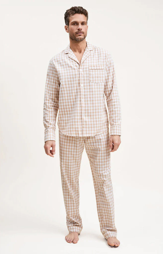 Men’s Twill Pajama Set in Camel Gingham