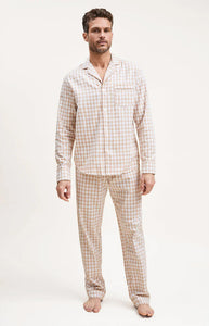 Men’s Twill Pajama Set in Camel Gingham
