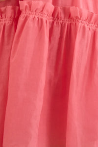 Peony cotton-silk voile swing mini dress with a ruffled crew neckline & short tiered flutter sleeves