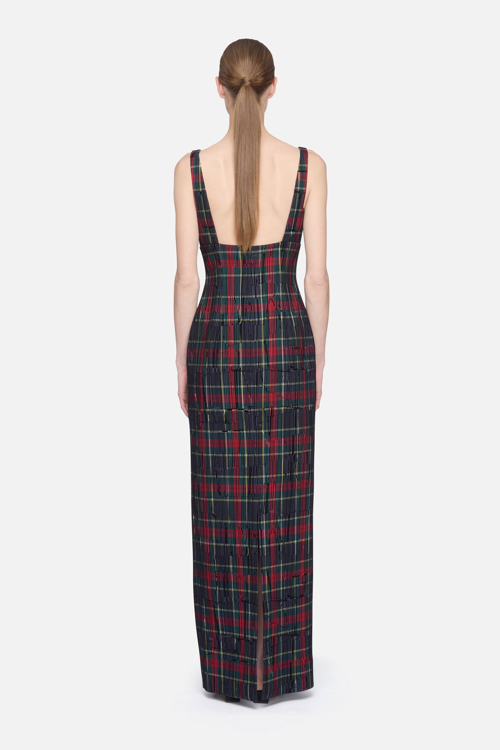 Micheline Dress in Red & Green Flocked Check