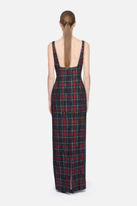 Micheline Dress in Red & Green Flocked Check