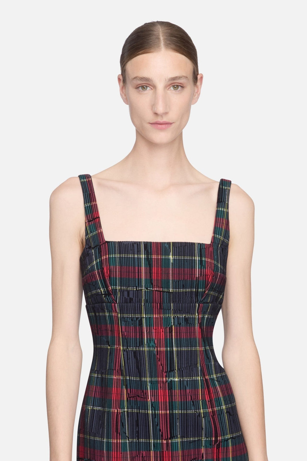 Micheline Dress in Red & Green Flocked Check