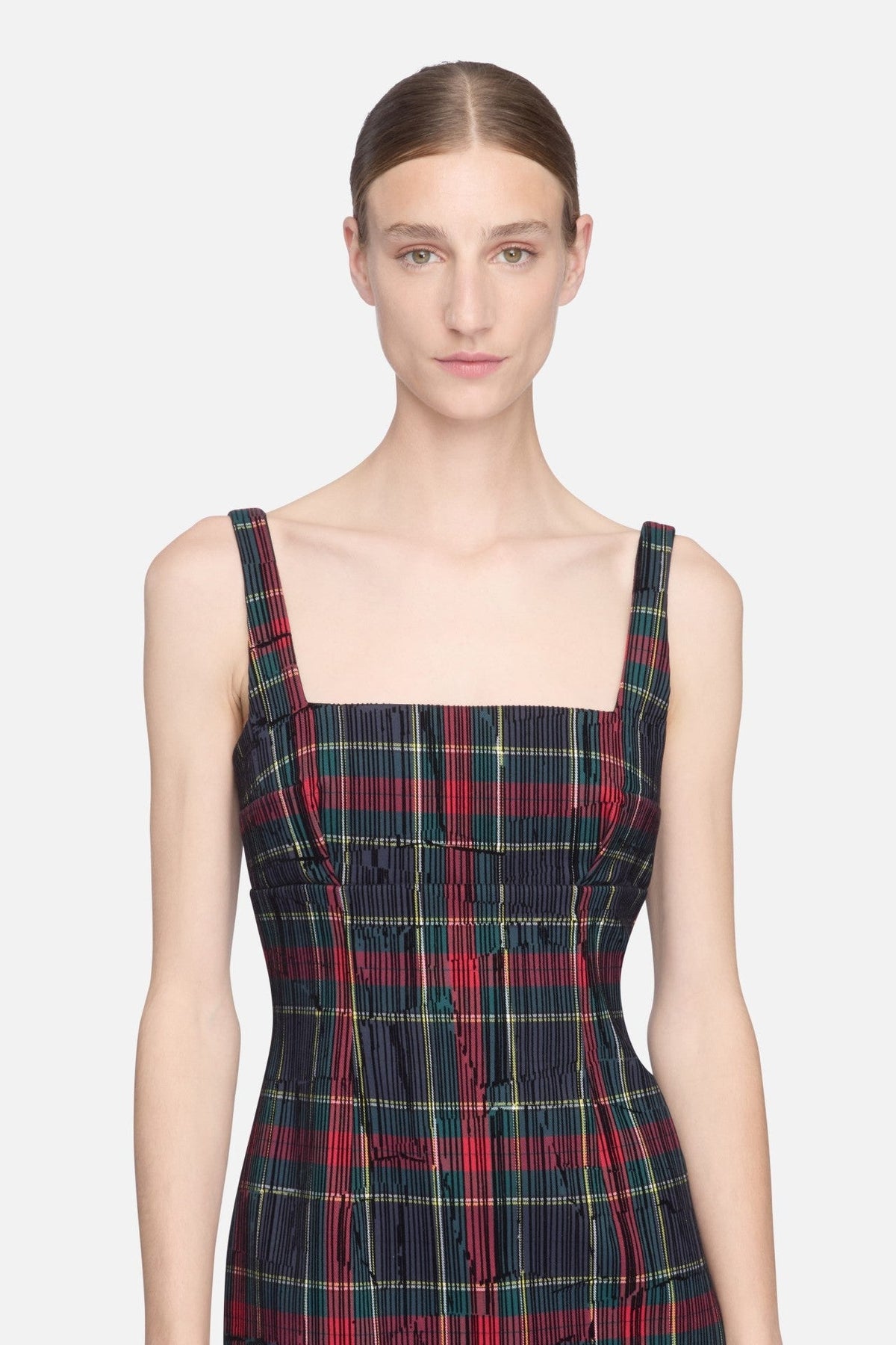 Micheline Dress in Red & Green Flocked Check