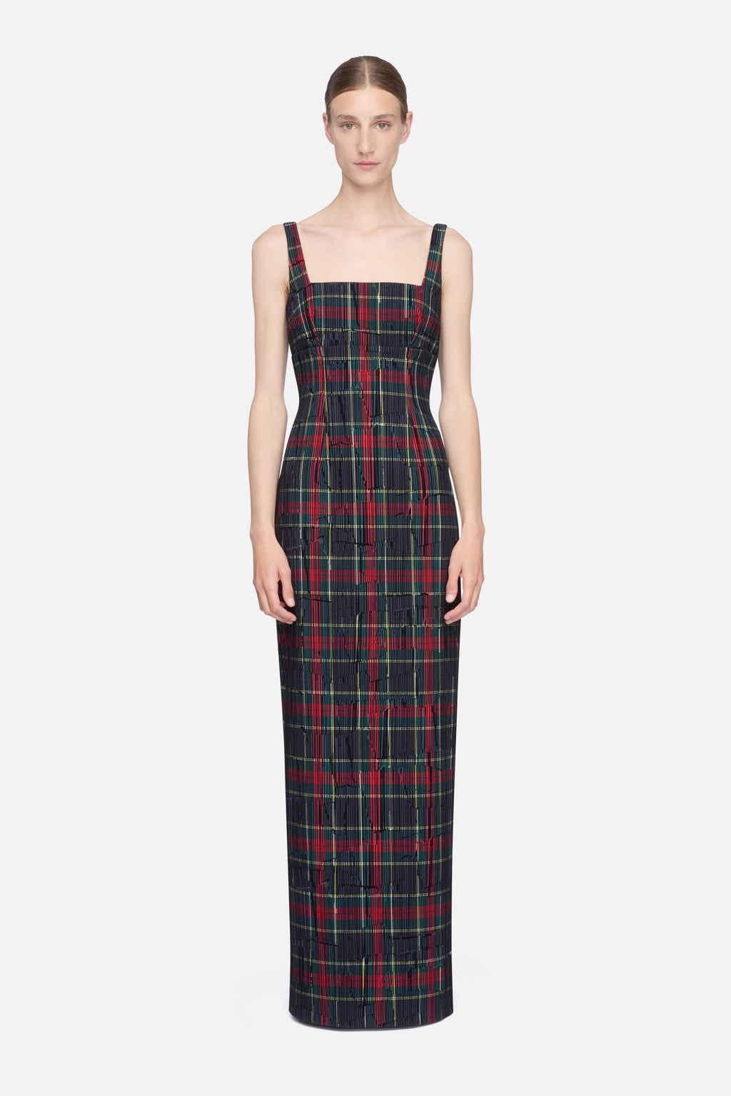 Micheline Dress in Red & Green Flocked Check
