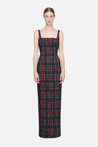 Micheline Dress in Red & Green Flocked Check