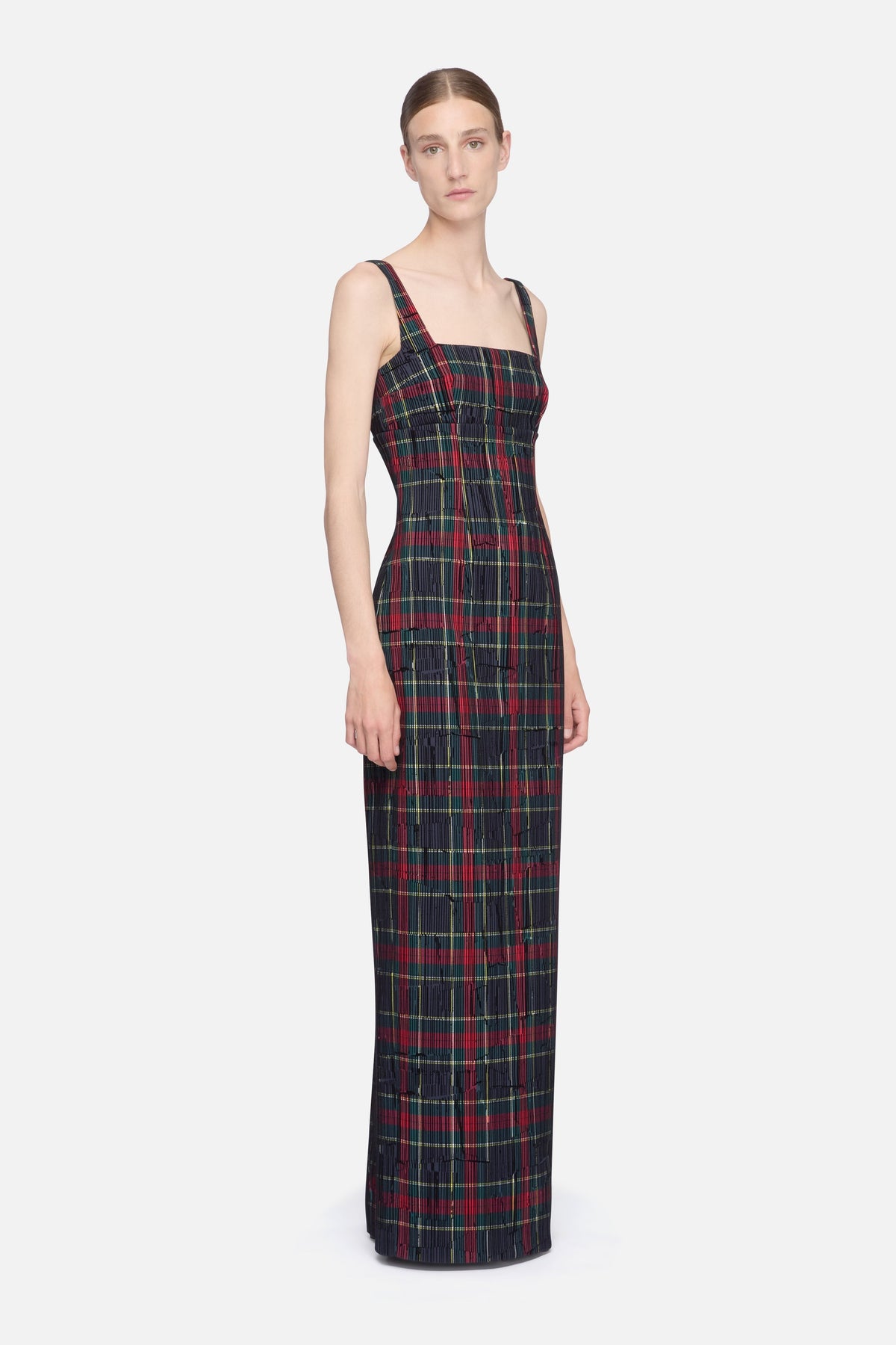 Micheline Dress in Red & Green Flocked Check