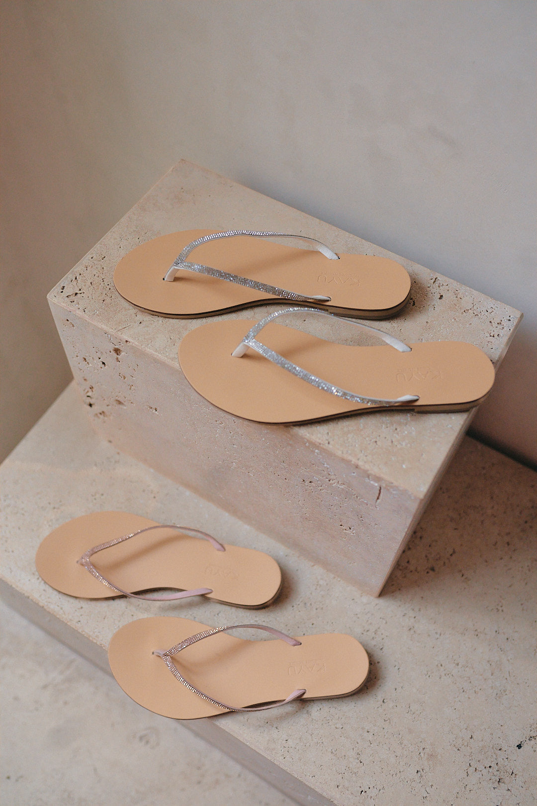 Milos Vegetable Tanned Leather Sandal in Rose Gold Crystal