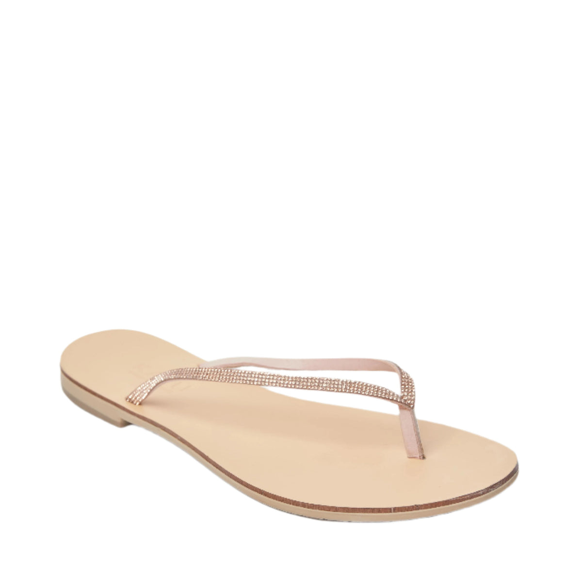 Milos Vegetable Tanned Leather Sandal in Rose Gold Crystal