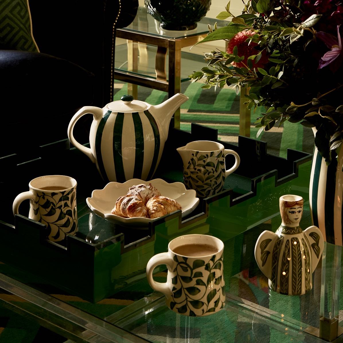 Green Stripes Tea Set, 6-Piece