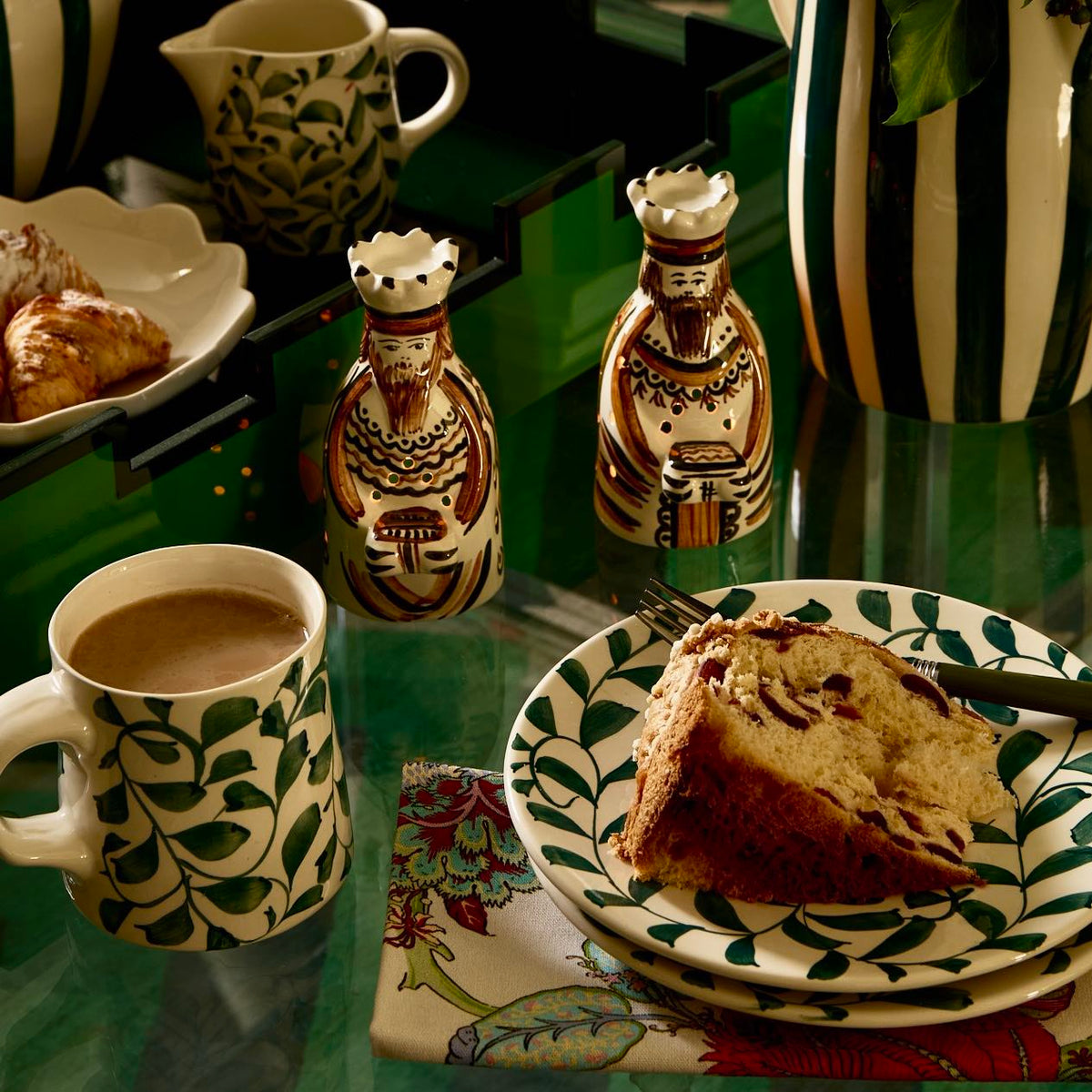 Green Scroll Tea Set, 6-Piece