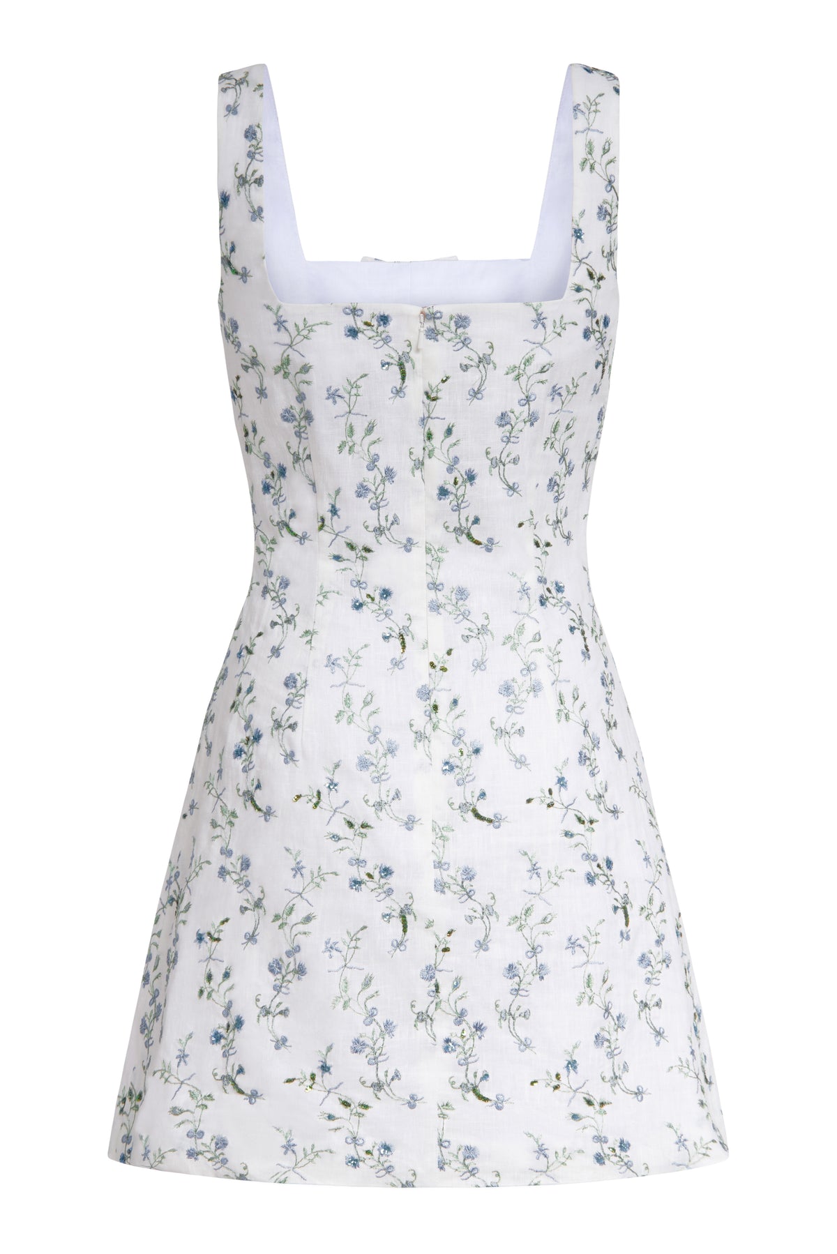 OTM Exclusive: Linen Corinne Beaded Floral Embroidered Mini Dress With Bow