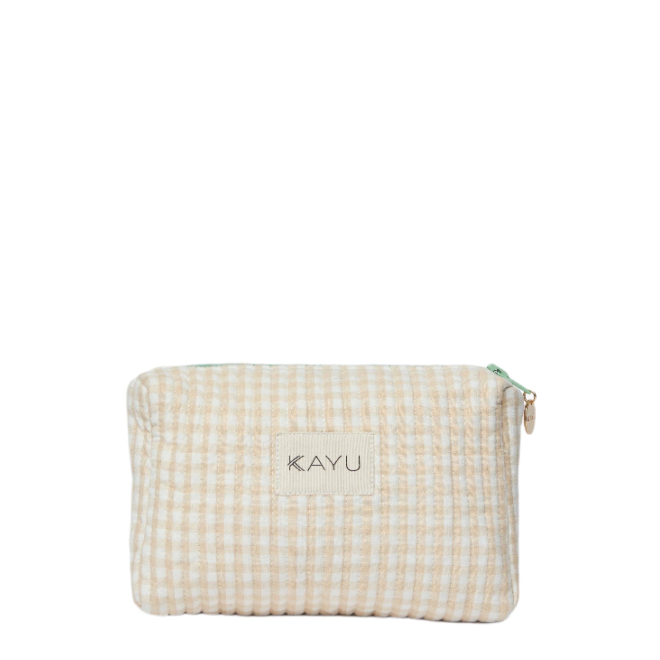 Mini Elsie Travel Case Zip Pouch Bag in Beige Gingham