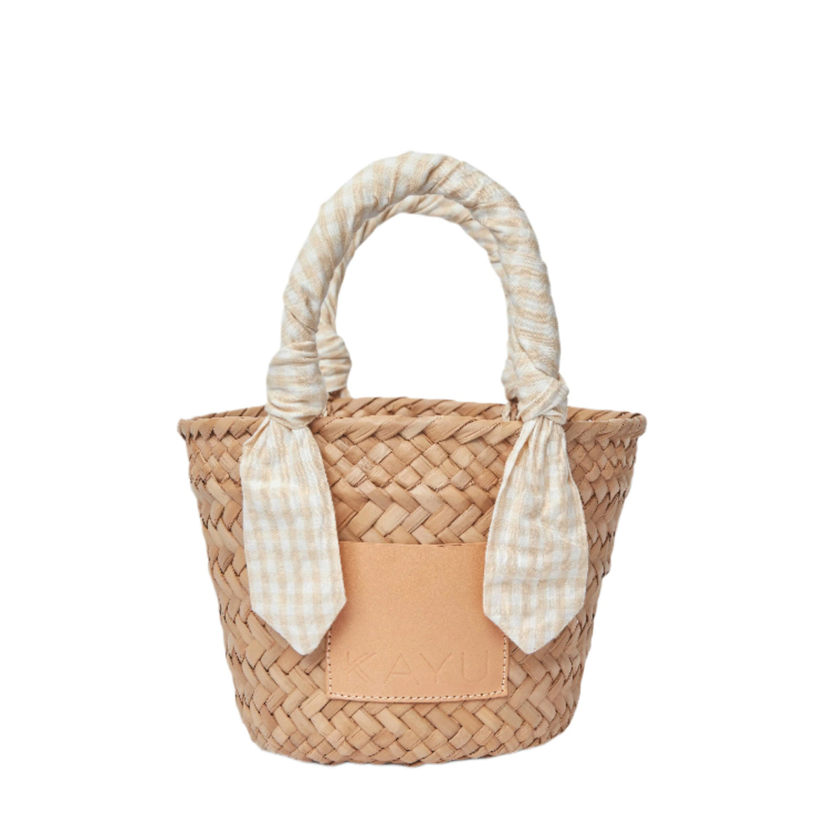 Mini Marlow Straw Scarf Tote Bag in Beige Gingham