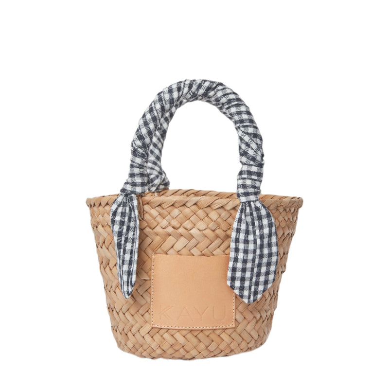 Mini Marlow Straw Scarf Tote Bag in Black Gingham