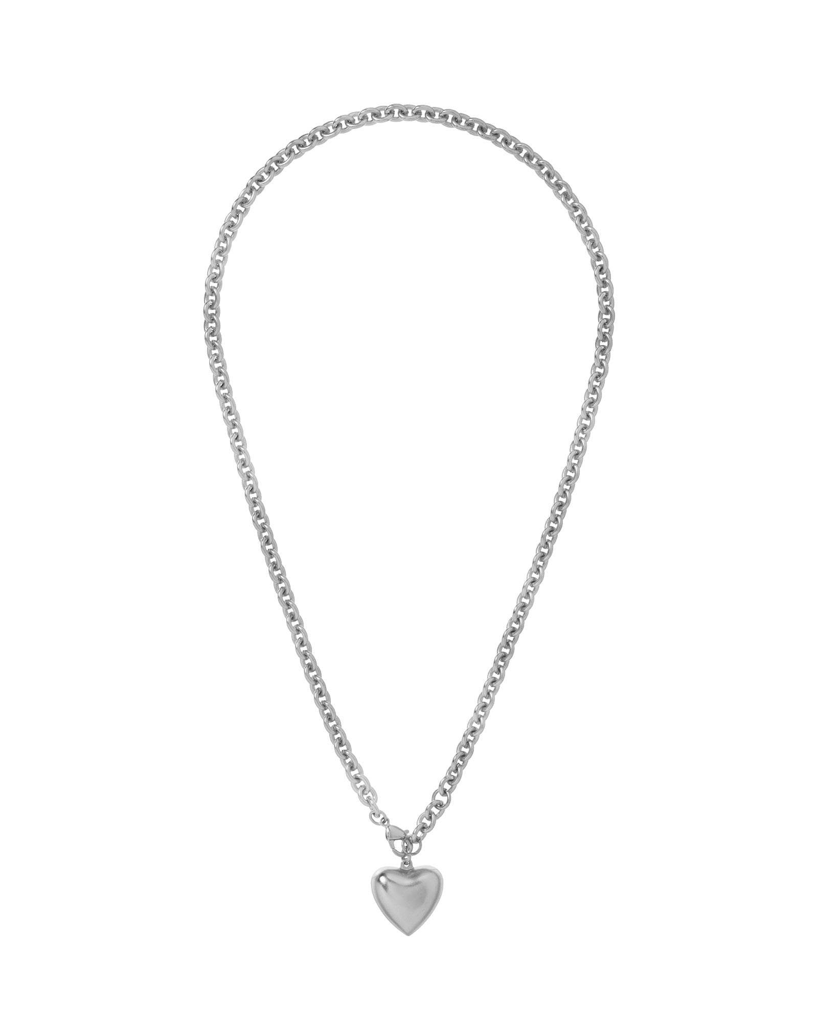 【HYERES LOR】25SS★ Pebble Heart Silver Necklace M The Mini Puffy Heart Necklace in Silver | Over The Moon