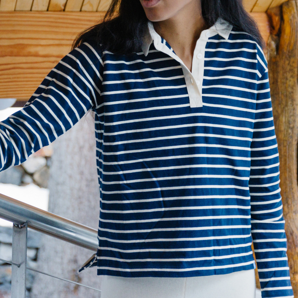 トップス RUGBY SHIRT STRIPE FLOWER_IVORY NAVY MARDI MERCREDI Rugby Shirt Stripe Flower Ivory Navy F