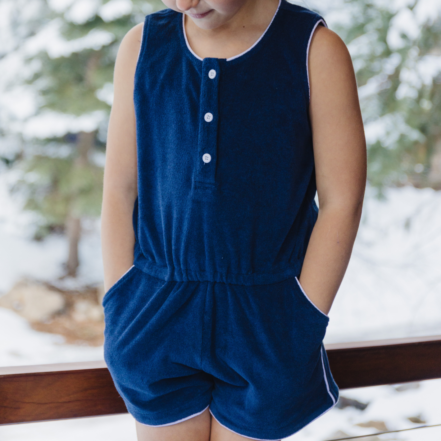 Girls Navy French Terry Romper