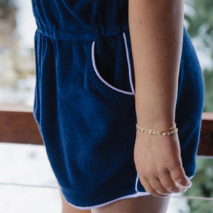 Girls Navy French Terry Romper