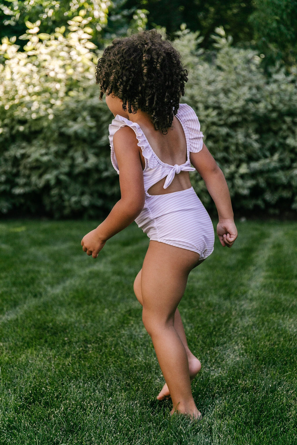 Girls Ruffle Collar One-Piece in Light Pink Stripe