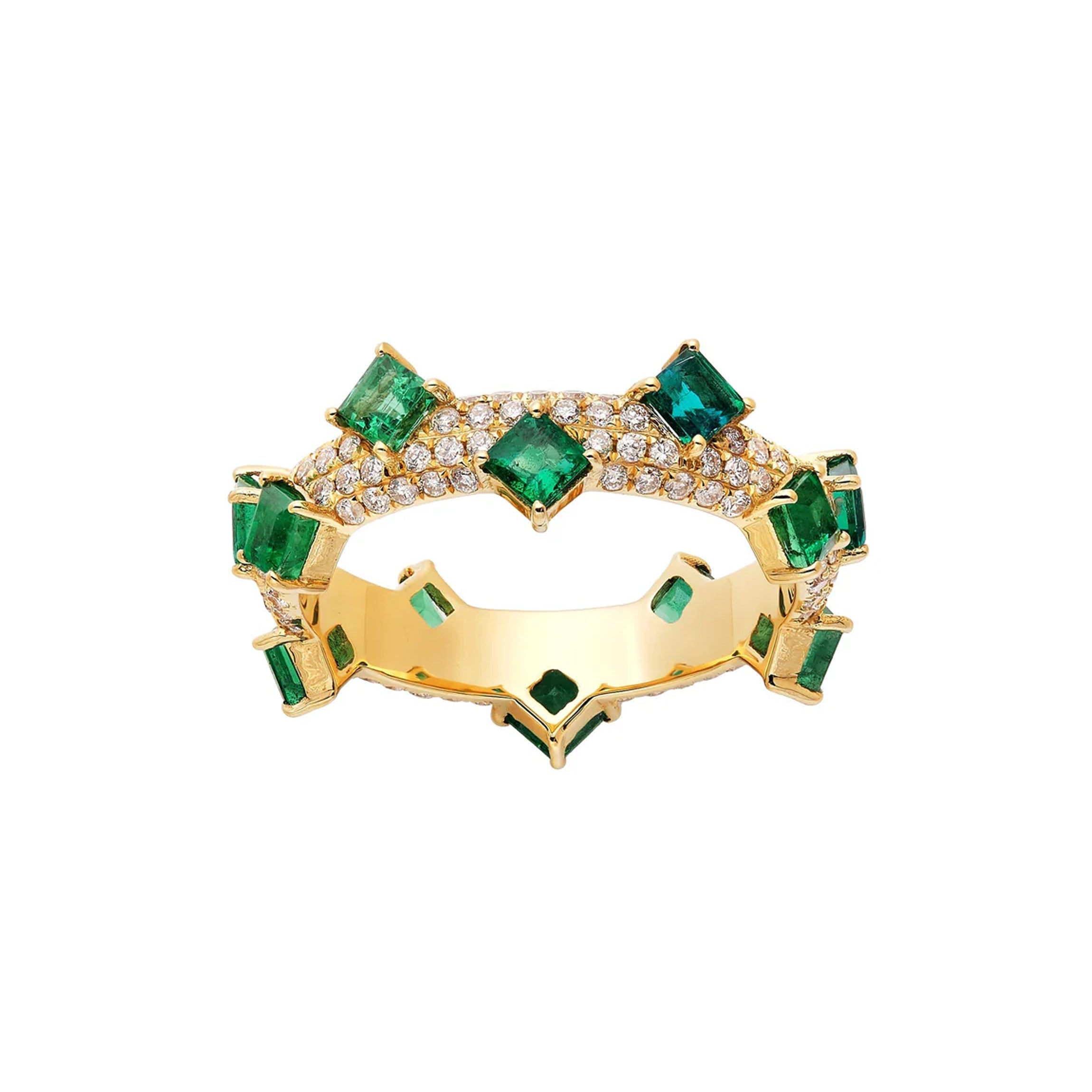 Mistral Band with Pavé & Emerald Ring