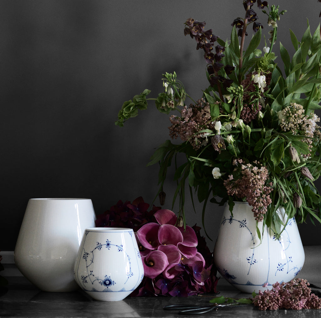 Blue Fluted Plain Vase 8"