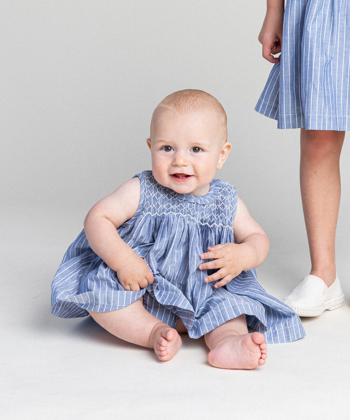 Nora Baby Dress in Chambray Stripe