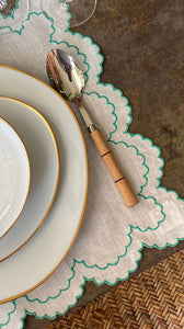 Bilbao Linen Placemat in White with Aqua