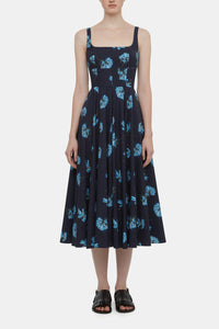 Mona Dress with Blue Flowers on Navy Cotton | Emilia Wickstead