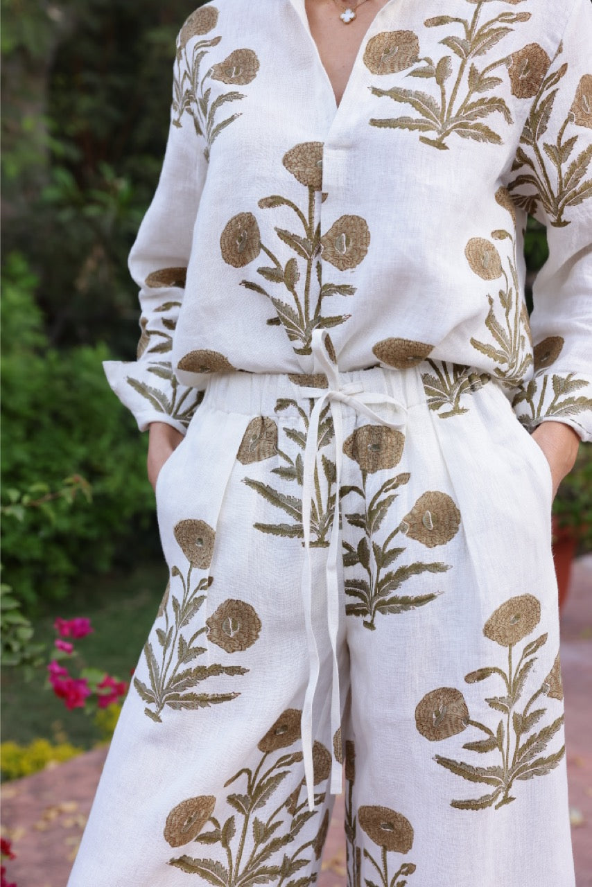 Montecito Wide Leg Pant in Khaki Flower