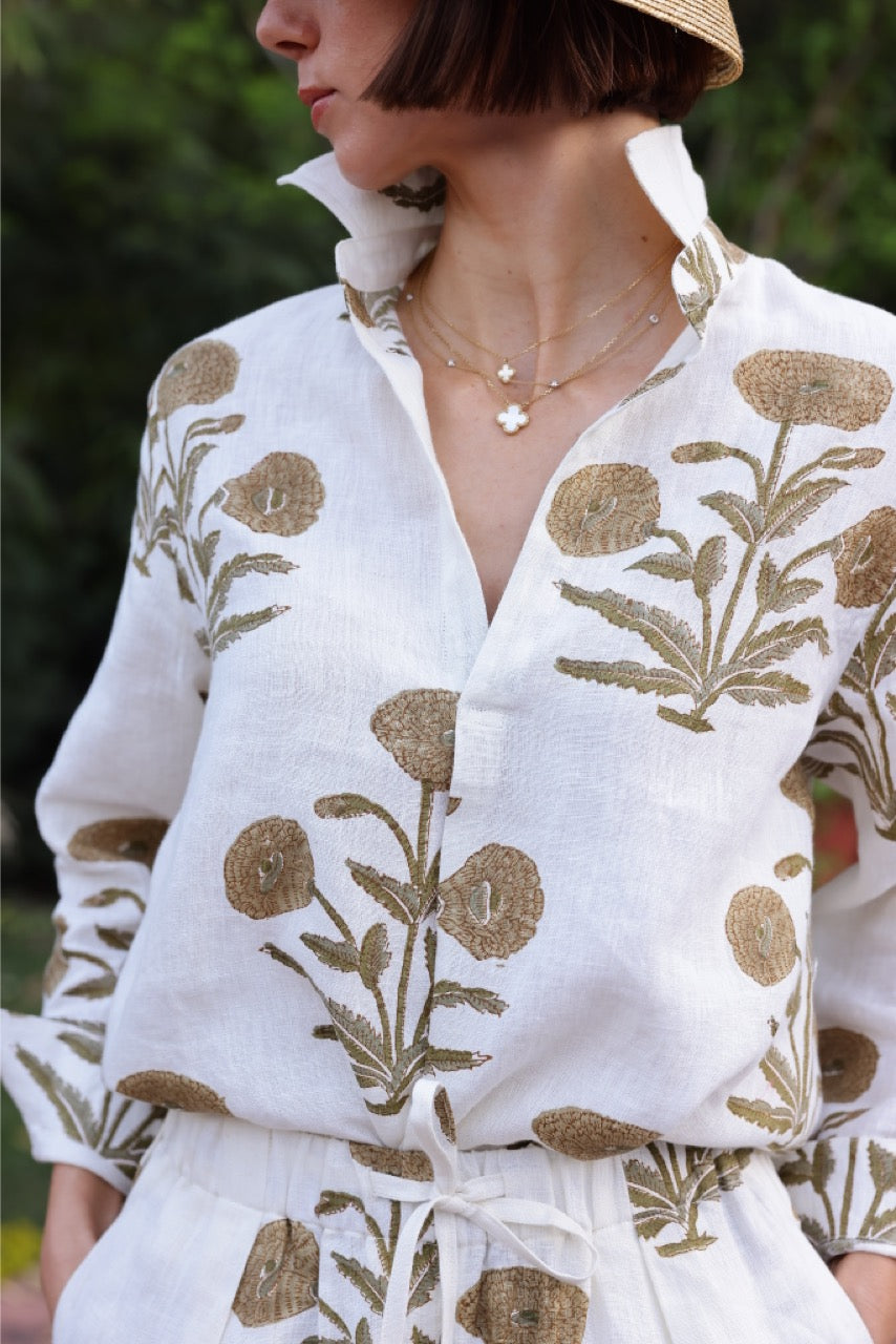 Montecito Wide Leg Pant in Khaki Flower