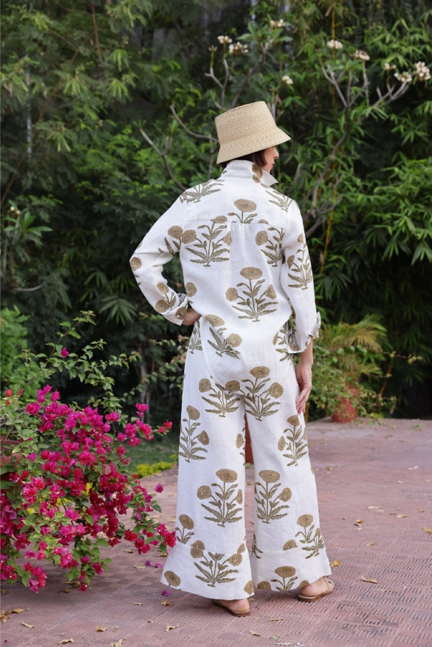 Montecito Wide Leg Pant in Khaki Flower
