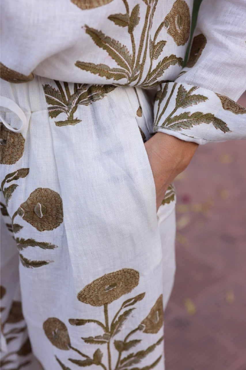 Montecito Wide Leg Pant in Khaki Flower
