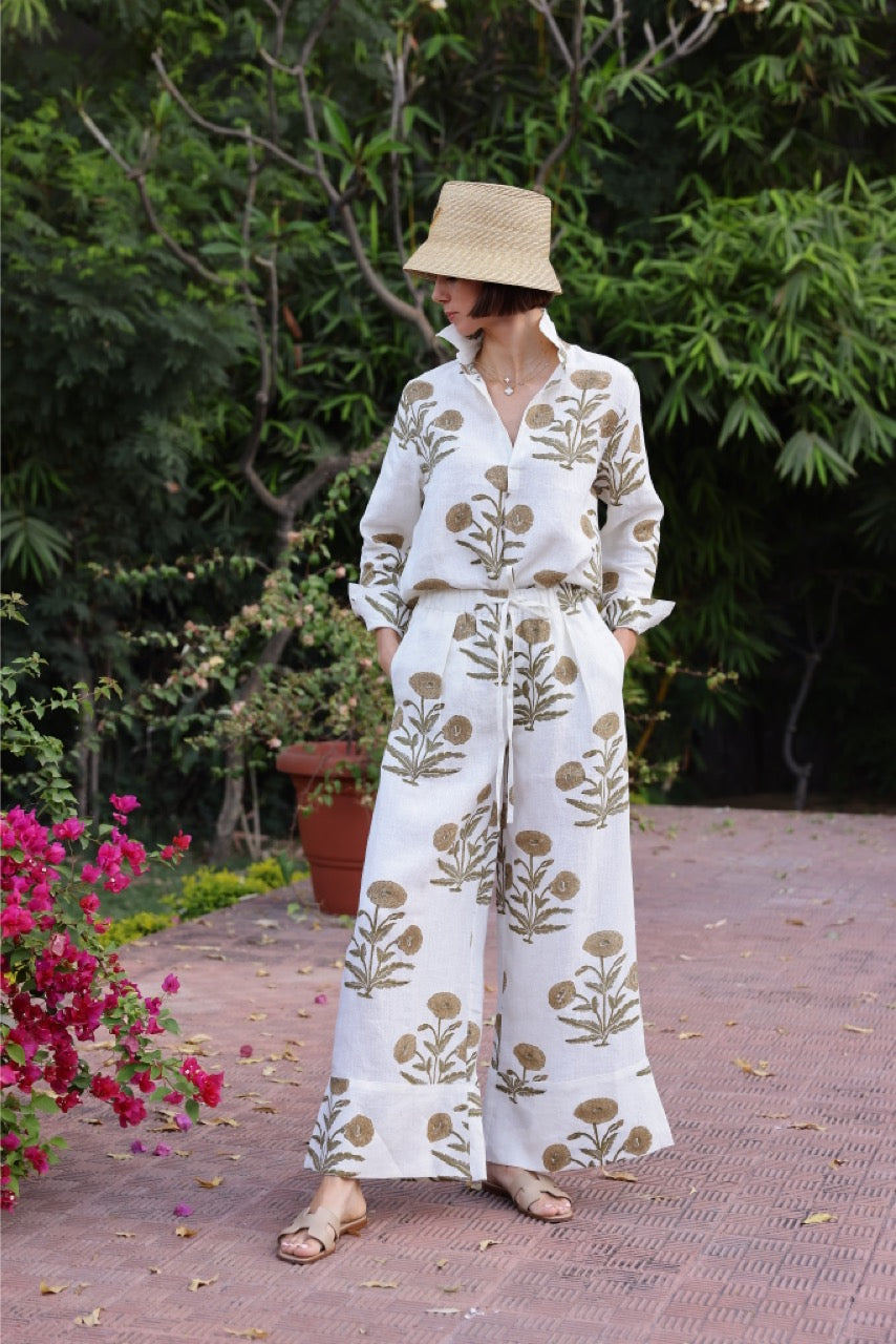 Montecito Wide Leg Pant in Khaki Flower
