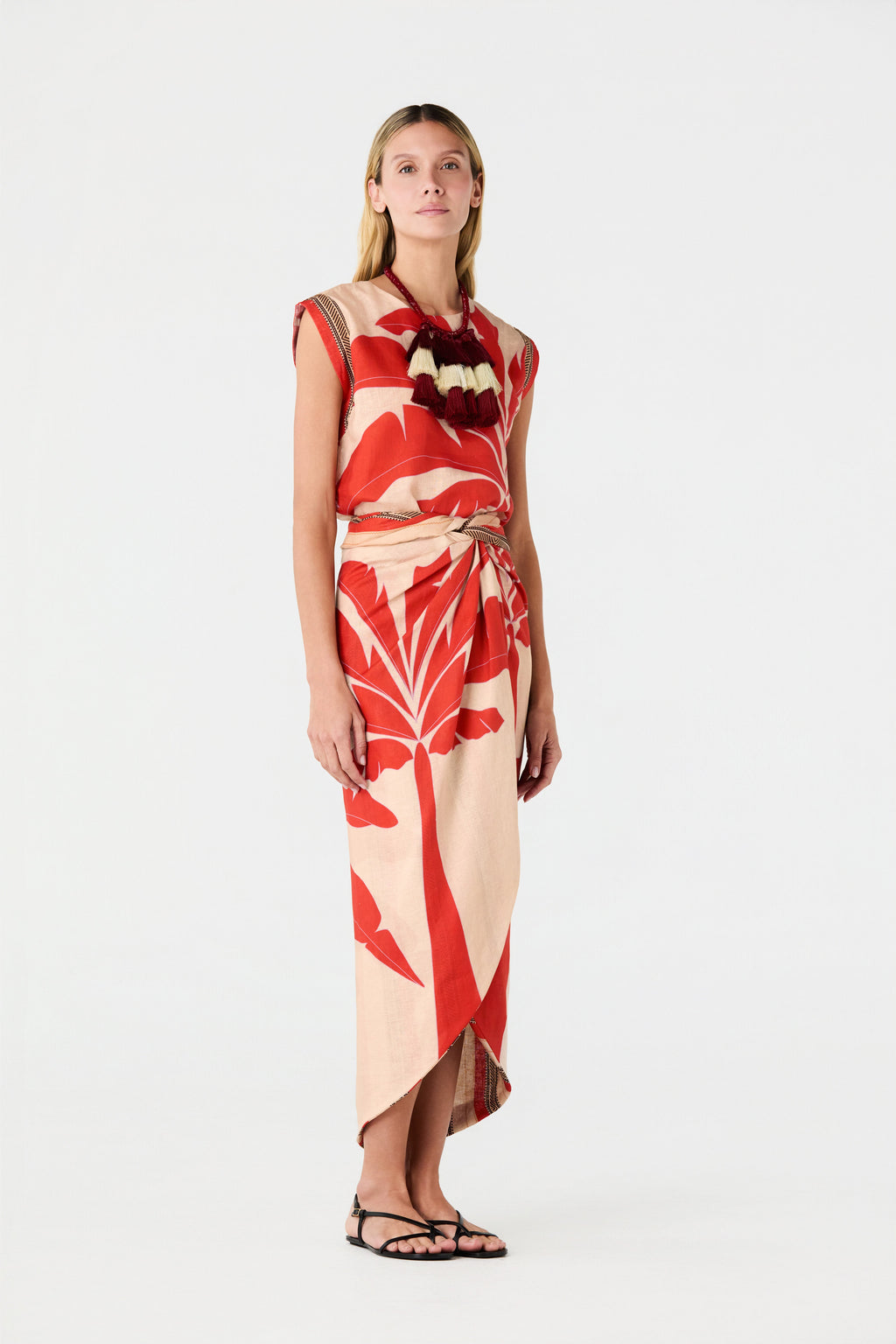 Montera Linen Top in Orange Palms