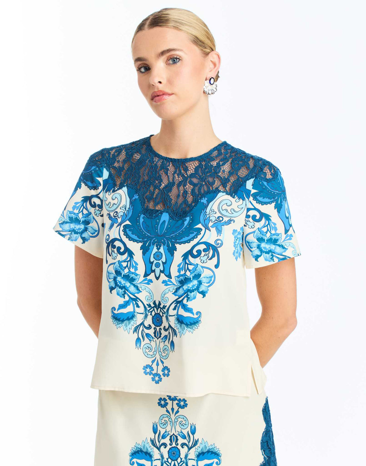 Morgan Lace Top in Grotto Flourish