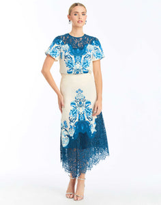 Gracie Lace Midi Skirt in Grotto Flourish