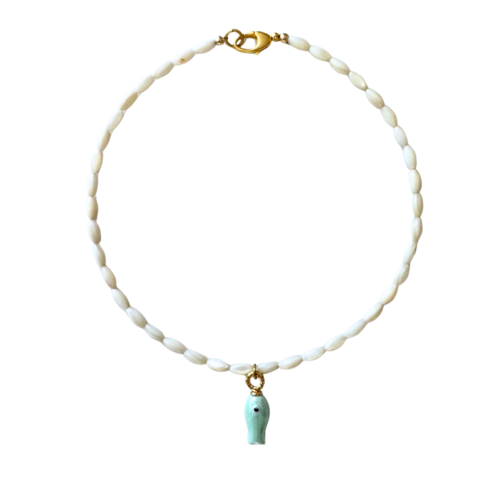 Mother of Pearl Beaded Fish Necklace