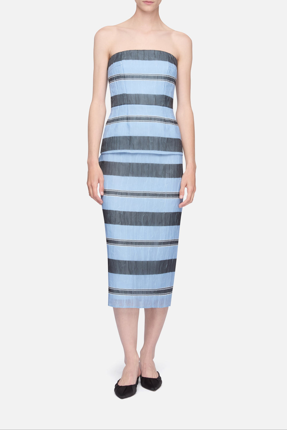 Munveen Top in Blue & Black Striped Textured Organza