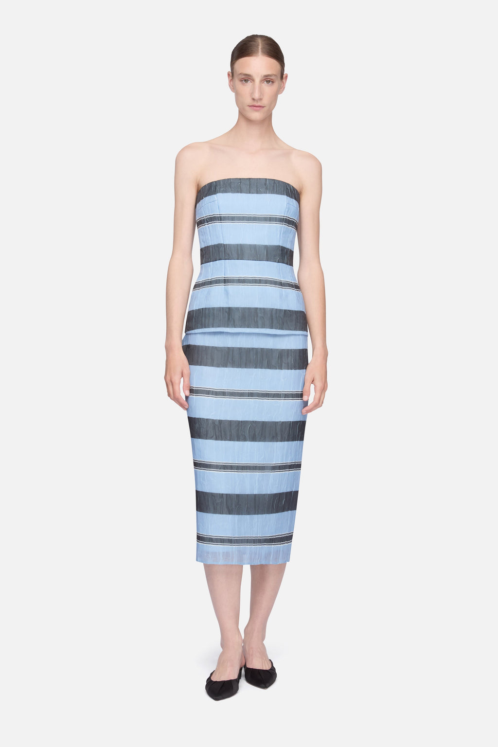 Munveen Top in Blue & Black Striped Textured Organza