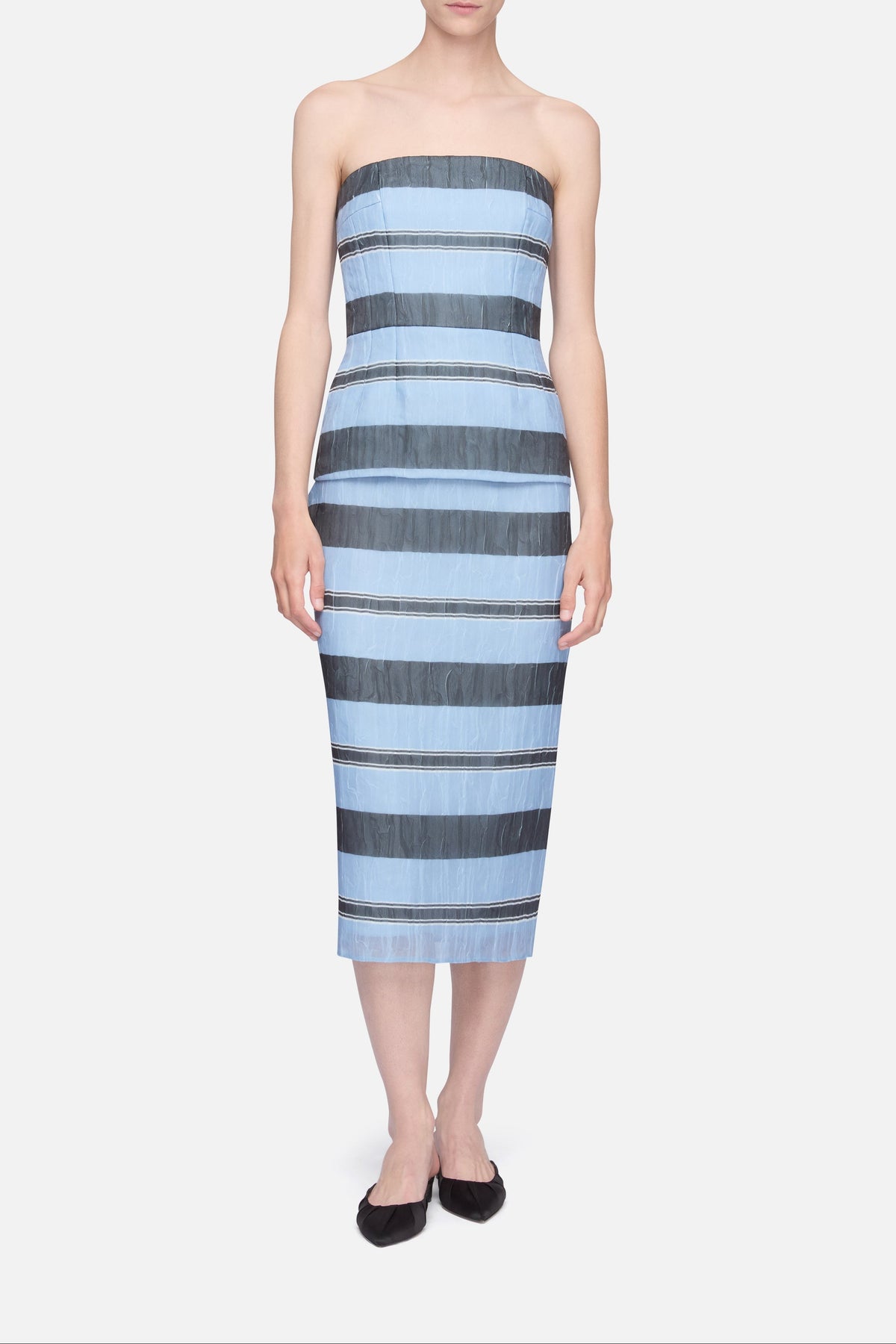 Munveen Top in Blue & Black Striped Textured Organza