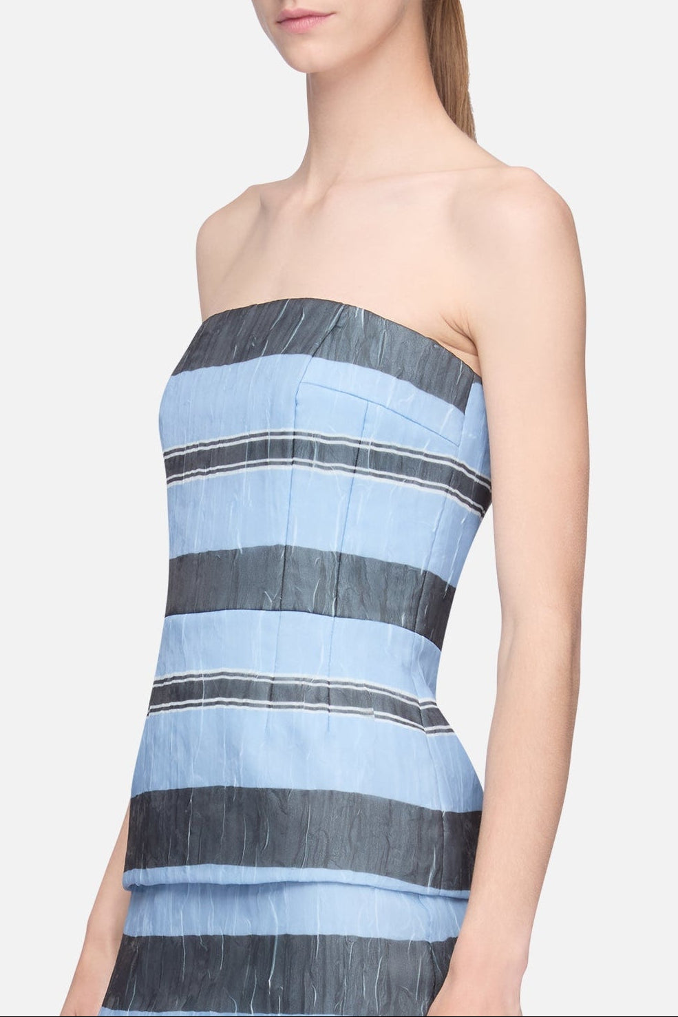 Munveen Top in Blue & Black Striped Textured Organza