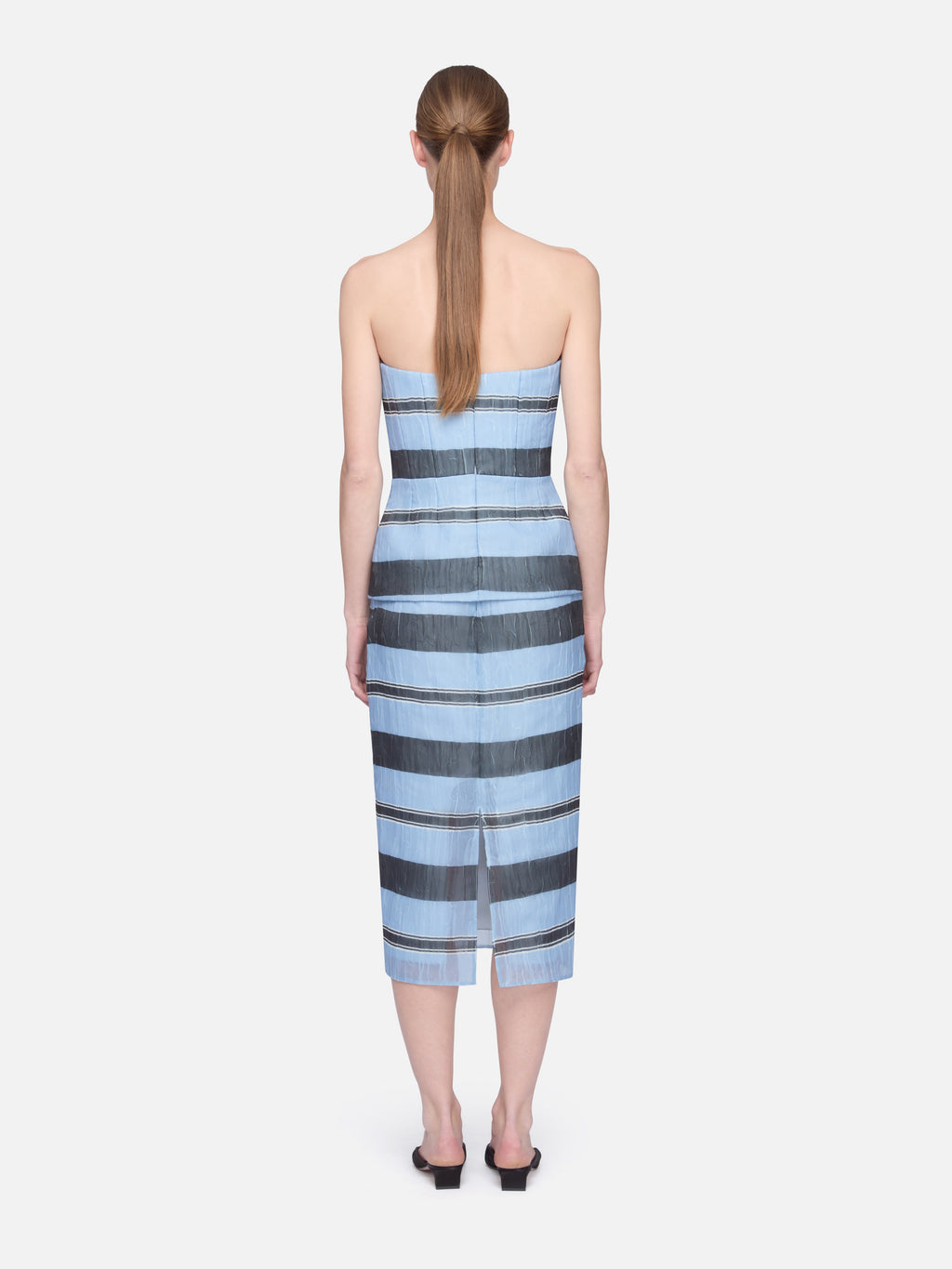Munveen Top in Blue & Black Striped Textured Organza