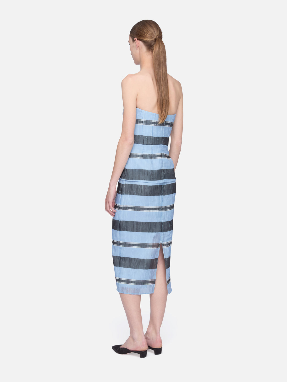 Munveen Top in Blue & Black Striped Textured Organza