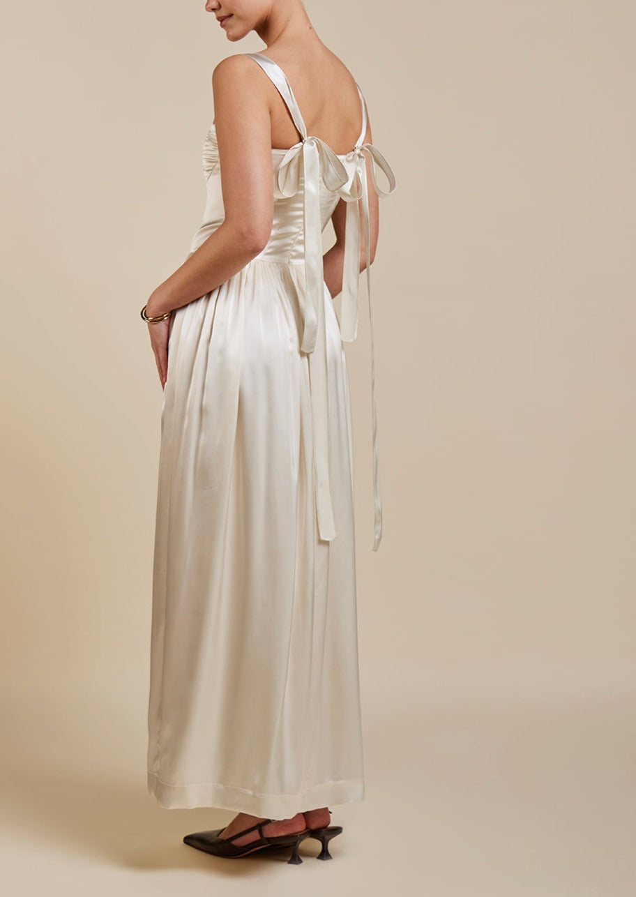 Elsa Silk Maxi Dress in Ivory