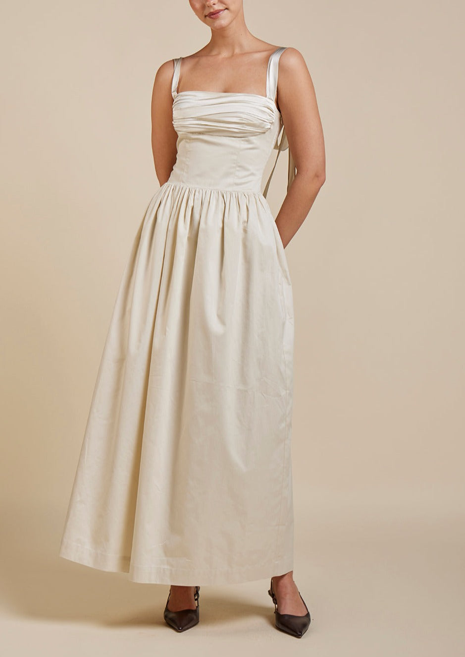 Elsa Cotton/Silk Maxi Dress in Ivory