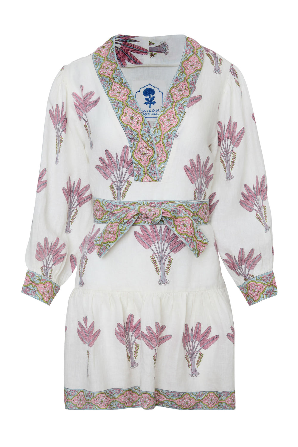 Mykonos Mini Dress in Pink Palm