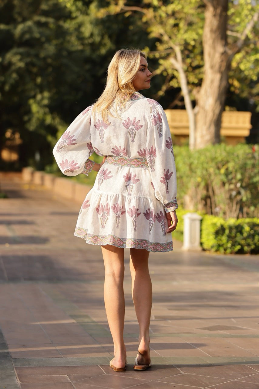 Mykonos Mini Dress in Pink Palm